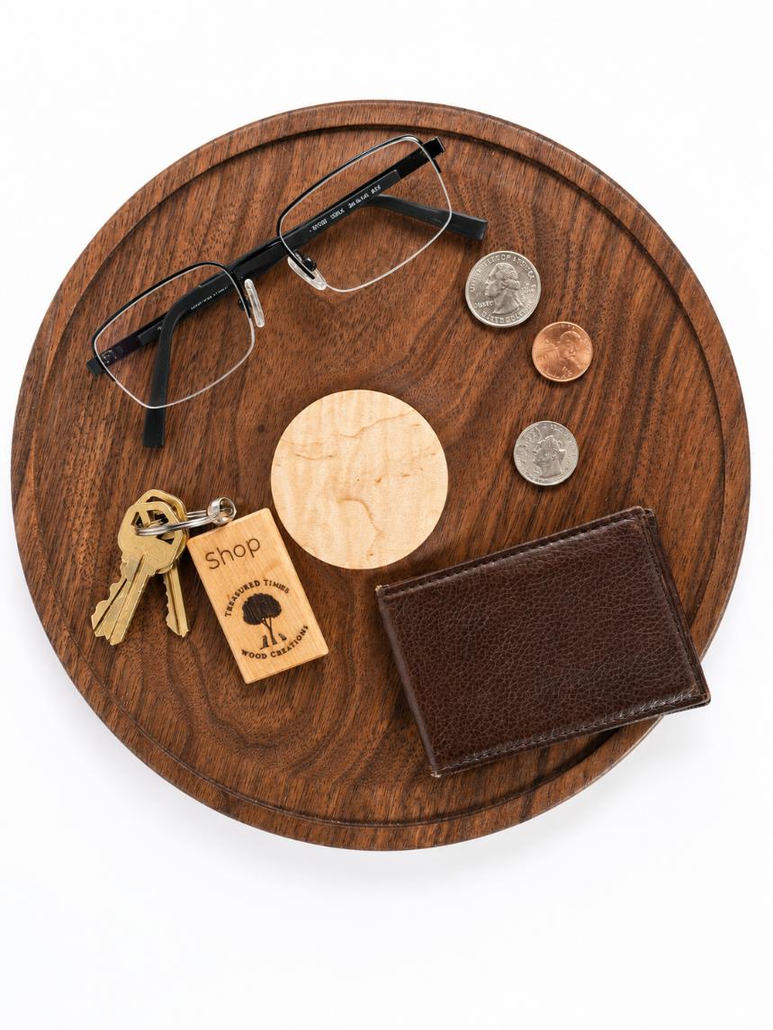 10-inch Black Walnut Valet Tray with Figured Maple Medallion