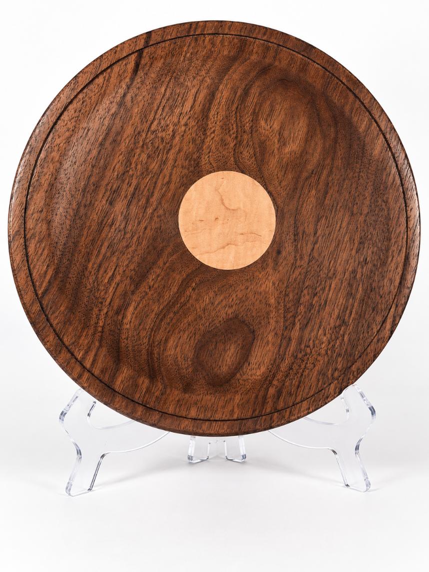 10-inch Black Walnut Valet Tray with Figured Maple Medallion