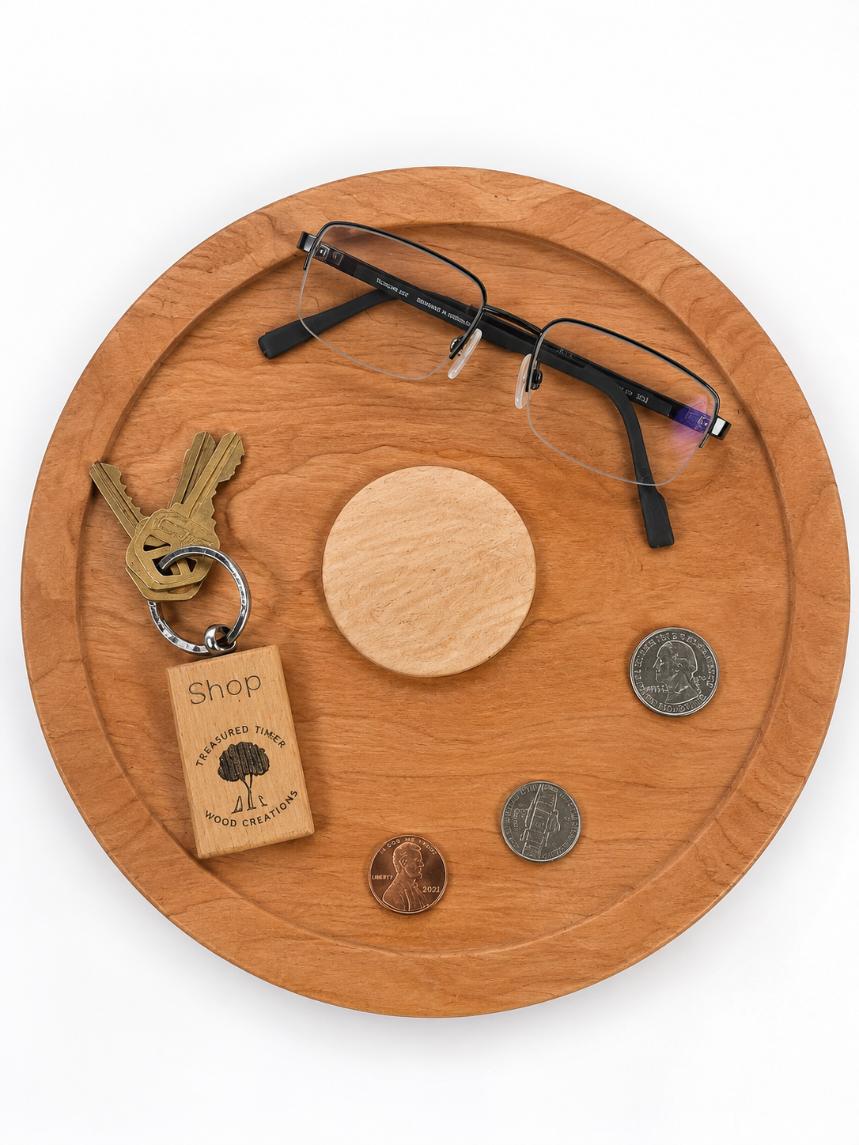 10-inch Figured Cherry Valet Tray with Figured Maple Medallion