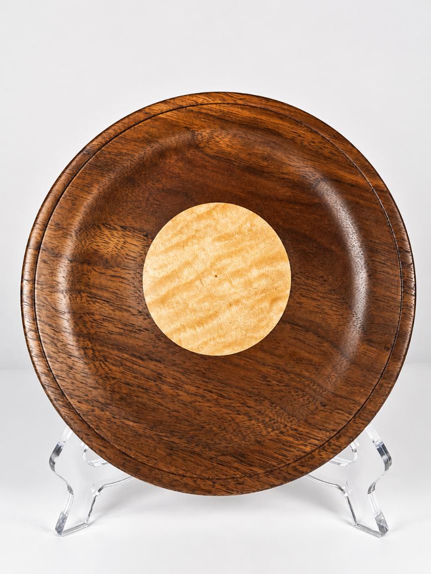 6½-inch Black Walnut Valet Tray with Figured Maple Medallion