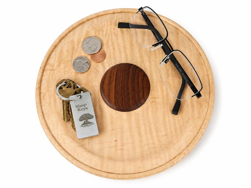 8½-inch Figured Maple Memorial Valet Tray with Rosewood Medallion