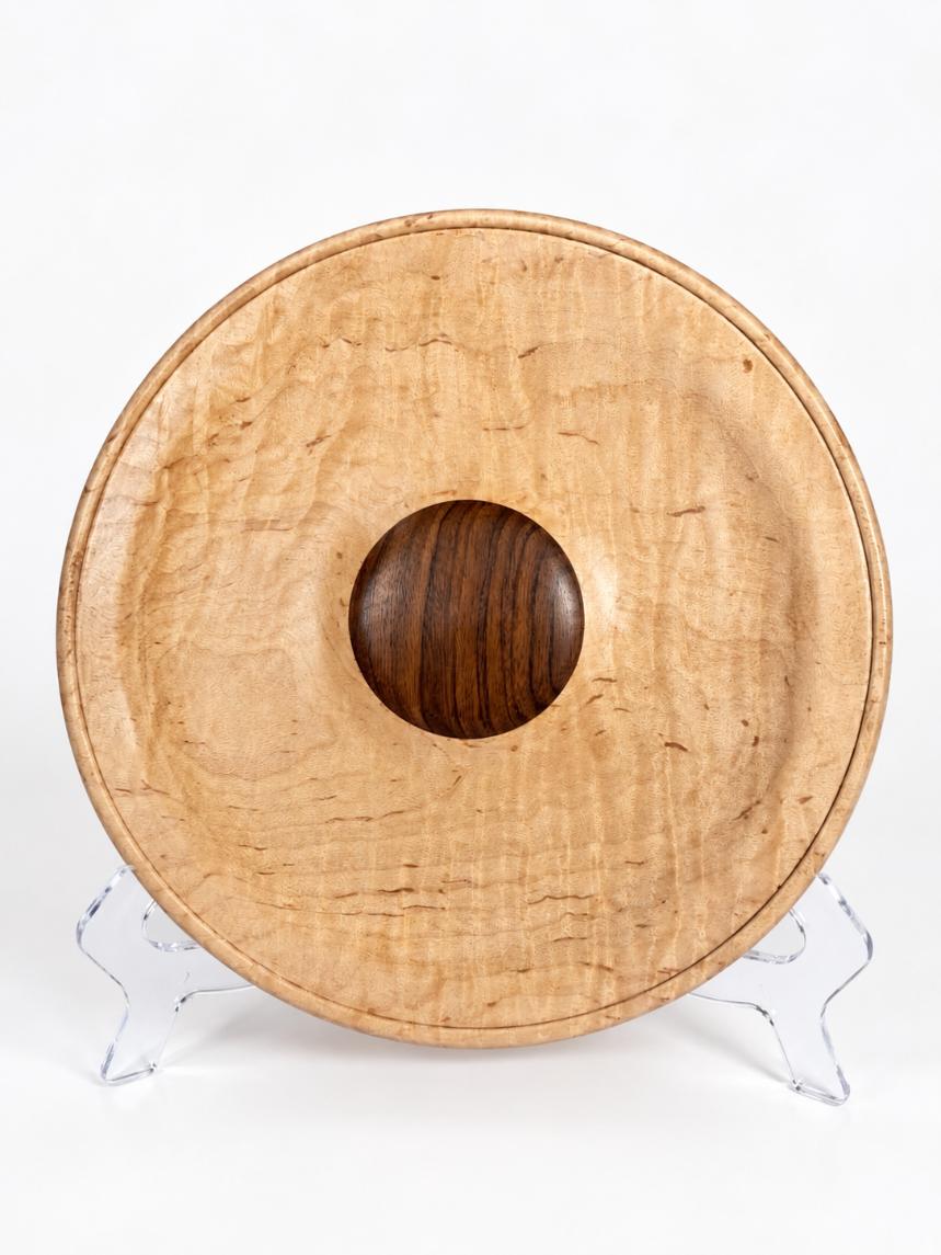 8½-inch Figured Maple Memorial Valet Tray with Rosewood Medallion